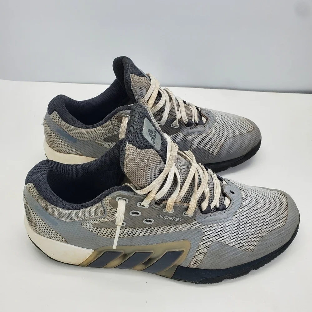 adidas Dropset Shoes Men 11 Trainer Gray White Three Stripe Athletic Sneaker